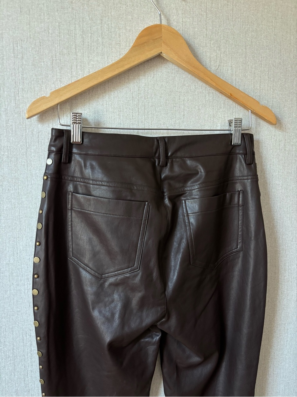 Boston Proper Dark Brown Faux Leather Jeggings with Side Studs
